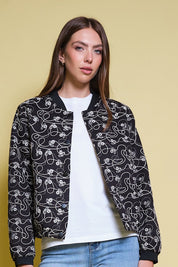 CHAQUETA BOMBER NEGRA CINTAS ALL OVER