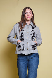 CHAQUETA STRIPES BORDADO NEGRO FLORAL