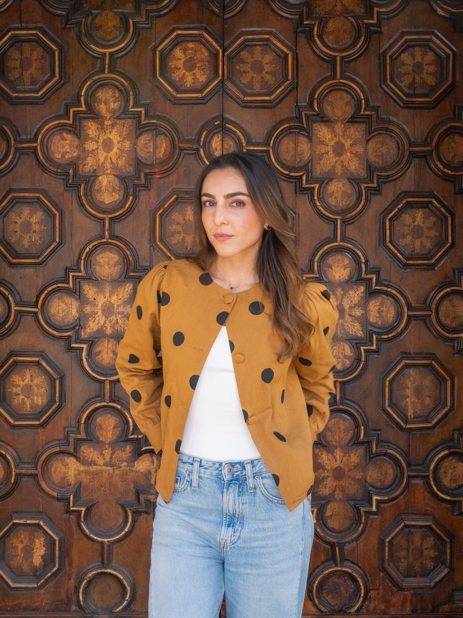CHAQUETA DOTS MOSTAZA