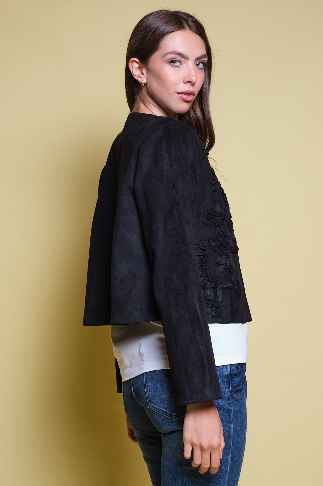 CHAQUETA GAMUZA CINTAS NEGRA