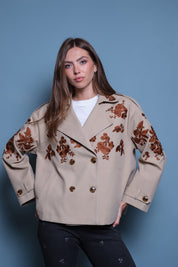 TRENCH COAT BORDADO CAFE FLORAL