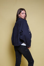 CHAQUETA DRIL AZUL OSCURO BORDADO PAISLEY