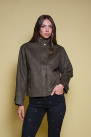 CHAQUETA GAMUZA CUELLO FUNNEL VERDE