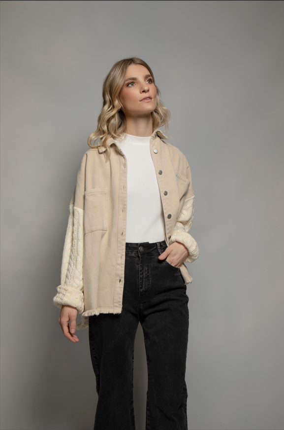 CHAQUETA DRIL MANGA TEJIDA BEIGE