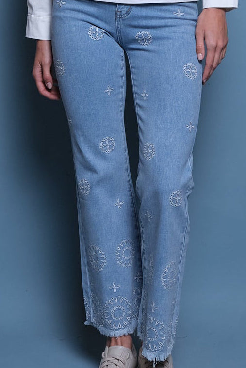 JEANS BORDADO CIRCULAR AURA AZUL