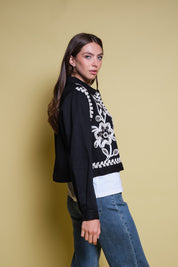 CHAQUETA DRIL FLORES EN CINTAS NEGRA