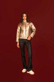 CHAQUETA PUFFER ROMBOS CUERO VEGANO DORADA