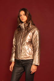 CHAQUETA PUFFER ROMBOS CUERO VEGANO DORADA