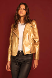 CHAQUETA BIKER CUERO VEGANO DORADA