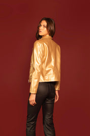 CHAQUETA BIKER CUERO VEGANO DORADA