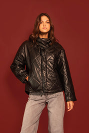 CHAQUETA PUFFER ROMBOS CUERO VEGANO NEGRO