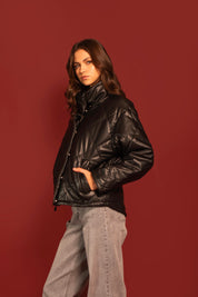 CHAQUETA PUFFER ROMBOS CUERO VEGANO NEGRO