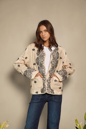 CHAQUETA SEMI ACOLCHADA BORDADO BOHO BEIGE