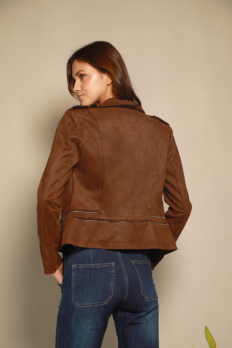CHAQUETA BIKER GAMUZA VEGANA CHOCOLATE
