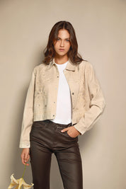 CHAQUETA BEIGE FLORES EN CINTAS