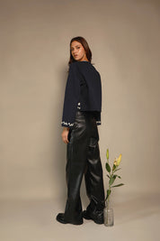 CHAQUETA AZUL BORDADO FLORES BOHO