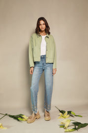 CHAQUETA VERDE BORDADO FLORES A TONO