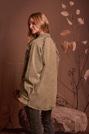 CHAQUETA DENIM VERDE DESGASTADA CON RHINESTONES