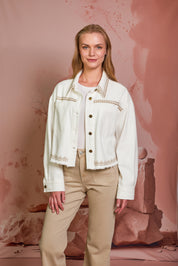 CHAQUETA DENIM BLANCO CUELLO BORDADO OLIVA