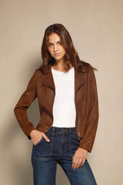 CHAQUETA BIKER GAMUZA VEGANA CHOCOLATE