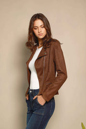 CHAQUETA BIKER GAMUZA VEGANA CHOCOLATE
