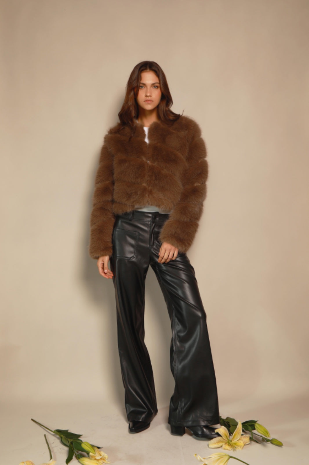 CHAQUETA FAUX FUR TAUPE