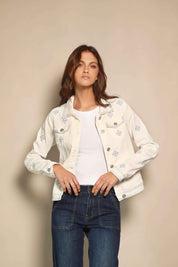 CHAQUETA TRUCKER BLANCA BORDADO CELESTE