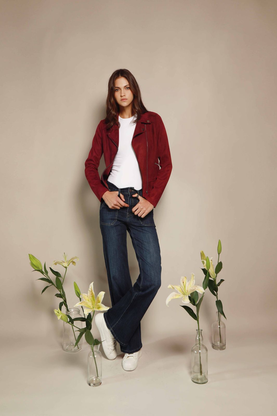 CHAQUETA BIKER GAMUZA VEGANA VINOTINTO